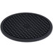 A black round American Metalcraft silicone trivet with a square pattern.