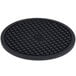 An American Metalcraft black round silicone trivet with a square pattern.