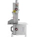 An Avantco stainless steel countertop vertical band meat saw with a white background.