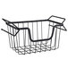 A Tablecraft black powder coated metal wire basket with handles.