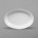 A white oval plate on a white background.
