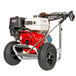 A Simpson aluminum gas powered pressure washer with a Honda engine on a white background.
