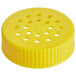 A yellow plastic Vollrath Dripcut lid with holes.