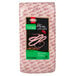 A package of Hormel cooked ham with a black and white label with pink and brown designs.
