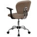 A brown Flash Furniture mid-back office chair with mesh seat and armrests on chrome legs.