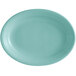 An Island Blue oval China Coupe platter with a thin rim and white background.