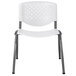 A Flash Furniture white plastic stack chair with a titanium metal frame.