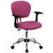 A pink Flash Furniture mid-back office chair with black arms and a chrome base.