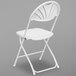 A white plastic folding chair with a fan back.