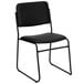 A Flash Furniture black vinyl banquet chair with a black metal frame and black sled base.