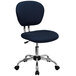 A Flash Furniture navy mesh office chair with chrome wheels.