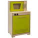 A Whitney Brothers electric lime wood toy kitchen set with oven and microwave on a counter.