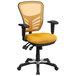 A yellow and black Flash Furniture mid-back office chair with triple paddle control.