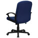 A navy Flash Furniture office chair with black arms and a black base.