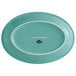 A turquoise oval China platter with a white rim.