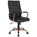 A Flash Furniture high-back black leather office chair with rose gold arms and base.