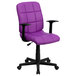 A Flash Furniture purple office chair with black wheels and armrests.