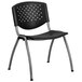 A Flash Furniture black plastic stack chair with a silver frame.