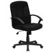 A Flash Furniture black fabric office chair with arms and wheels.