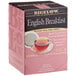 A box of Bigelow English Breakfast Tea single serve pods with a cup of tea on the box.