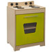 A Whitney Brothers wooden toy stove with a green door.
