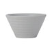 A matte gray Tuxton china bouillon cup with an embossed curved design.