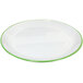 A white melamine plate with apple green trim.