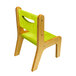 A Whitney Brothers children's chair with wooden legs and an electric lime seat and back.