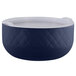 A cobalt blue round bowl with a white lid.