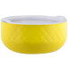 A yellow Bon Chef serving bowl with a white lid.