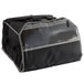 A black Vollrath insulated delivery bag with a grey stripe and zipper.