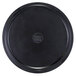 A black Elite Global Solutions round melamine bowl lid on a black plate.