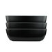 A stack of three black rectangular melamine bowls with white borders.