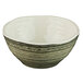 An Elite Global Solutions Doheny melamine bowl with a white surface and brown stripe pattern.
