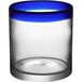 An Acopa clear rocks glass with a blue rim.