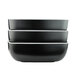 A stack of three black Elite Global Solutions melamine bowls with a white border.