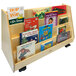 A Whitney Brothers wooden mobile book display stand with children's books on it.