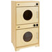 A Whitney Brothers natural wood play washer and dryer with two doors.