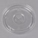A Fabri-Kal clear plastic flat lid with a straw slot and a cross.