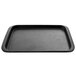 A black rectangular bamboo and melamine service tray with a matte linen finish and a handle.