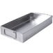 A silver rectangular metal tray with handles.