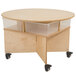 A Whitney Brothers mobile collaboration table with trays on wheels.