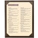 A Menu Solutions Wicker menu cover with a brown frame and white paper.