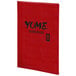 A red Menu Solutions Slim Line menu cover with black text on it.
