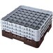 A brown plastic rack with 49 compartments and 5 extenders.