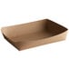A brown Kraft paper food tray with curved edges and a white background.