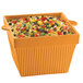 A Tablecraft orange square condiment bowl filled with food.