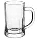A case of 12 clear glass Acopa beer mugs with handles.