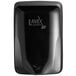 A black rectangular Lavex automatic hand dryer with a logo on it.