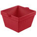 A red square Tablecraft cast aluminum container with a handle.